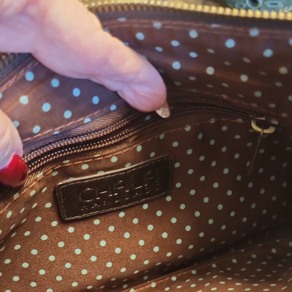 Chala Blue and Brown Crossbody Bag with Leaf and Dragonfly Accents - Picture 11 of 13
